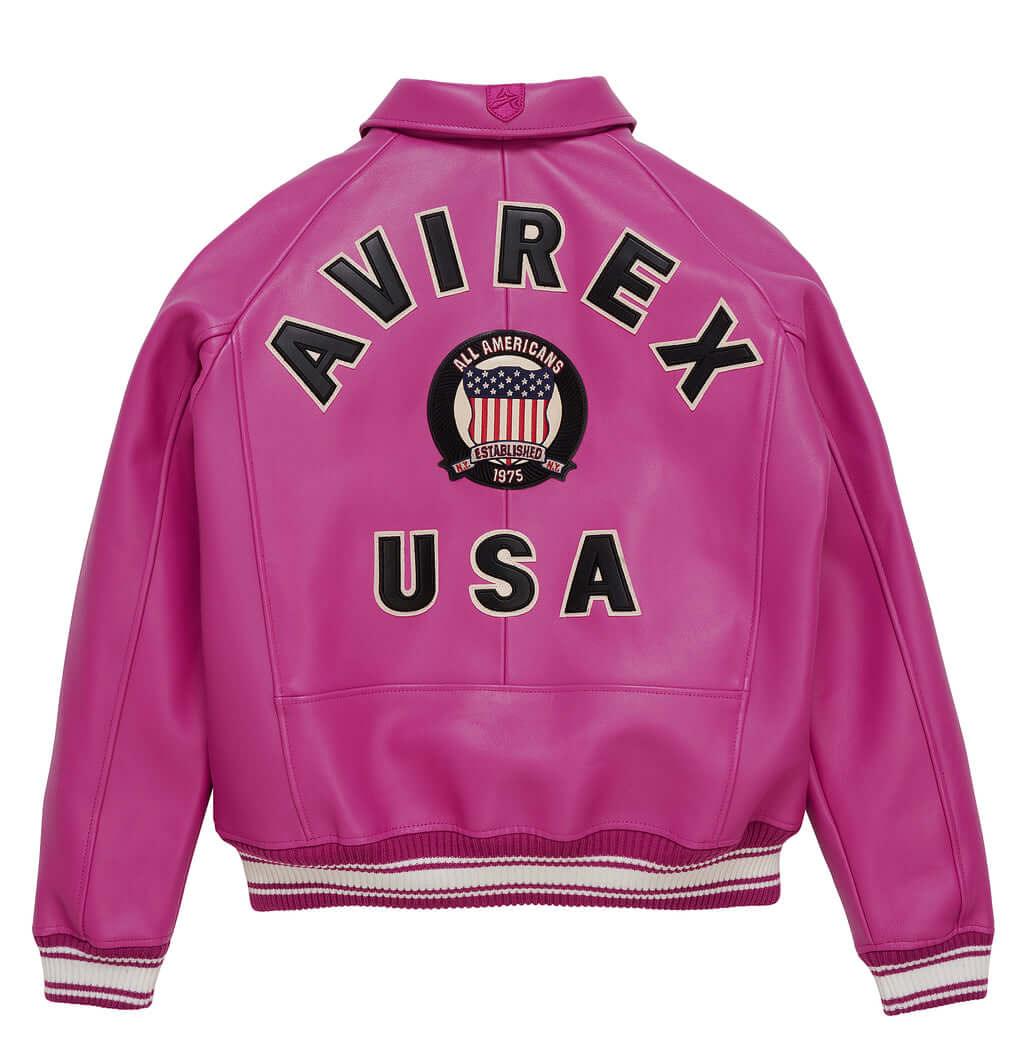 Womens Pink Vintage Avirex Leather Jacket Back
