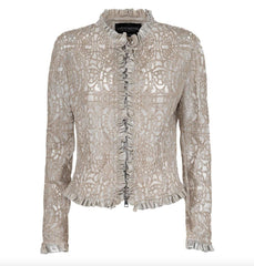 Womens Platinum Laser Cut Lingerie Leather Jacket Front
