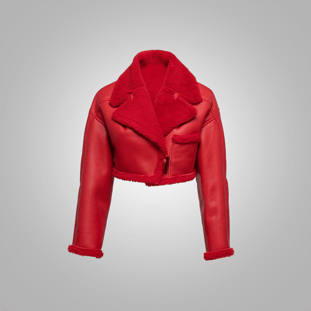 Womens Red Sheepskin Reversible Shearling Jacket-1