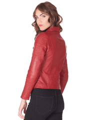 Womens Shirt Style Collar Biker Leather Jacket-2