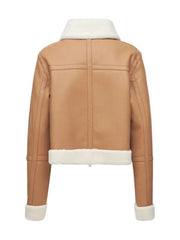 Womens Tan Brown Shearling Leather jacket Back