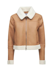 Womens Tan Brown Shearling Leather jacket Front