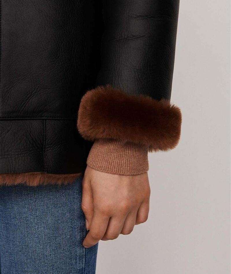 Womens_Belted_Black_Leather_Shearling_Coat_Cuff