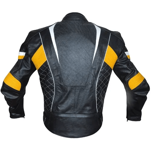 Mens Yellow Black Panels Biker Leather Jacket-2