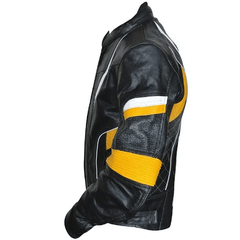 Mens Yellow Black Panels Biker Leather Jacket-1