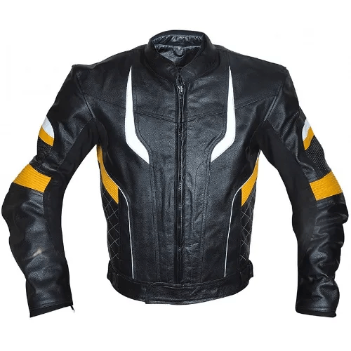 Mens Yellow Black Panels Biker Leather Jacket