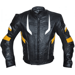 Mens Yellow Black Panels Biker Leather Jacket
