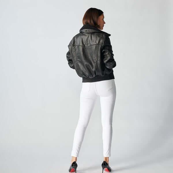 Zermatt Leather Bomber Jacket For Women-12