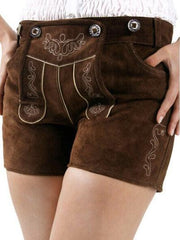 Bavarian lederhosen ladies short Ina Chocolate Brown