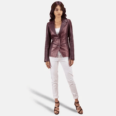 Womens Ruby Metallic Leather Blazer Jacket-1